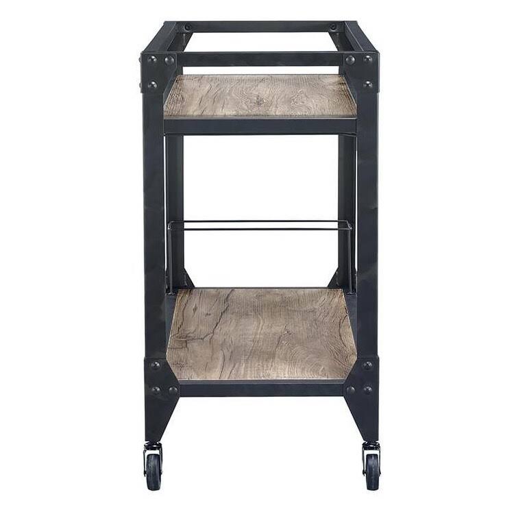 Rustic Oak & Charcoal Wood Serving Cart P10048