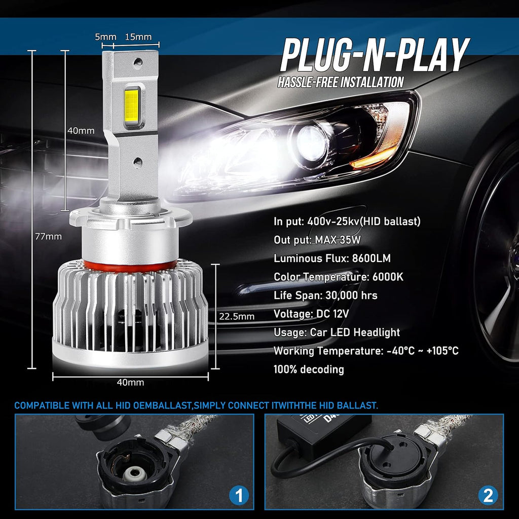 D4S LED Headlight Bulb Conversion Kit, 8600LM 6000K White 35W V79409