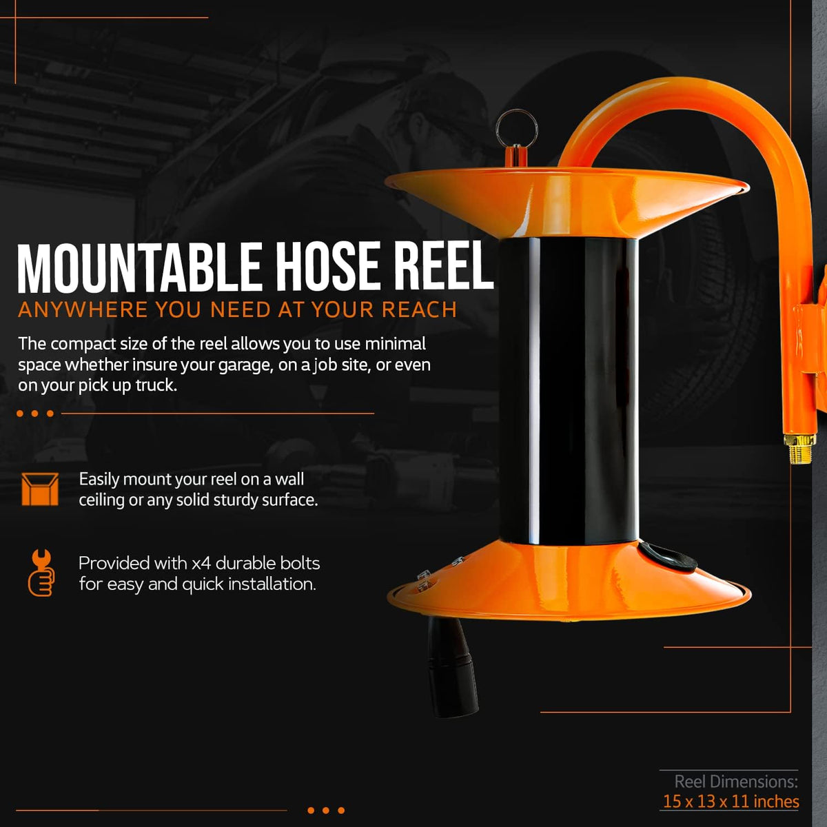 Retractable Air Hose Reel 3/8" x 100' 300 PSI Steel Y6008