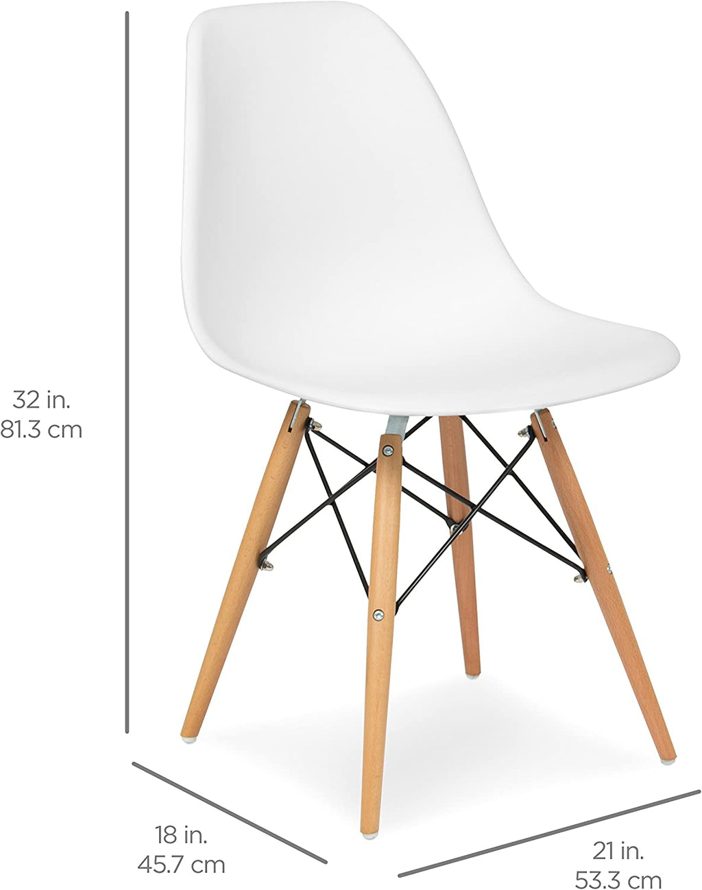 White Molded Plastic Dining Chairs with Wood Legs, Set of 4 W82573