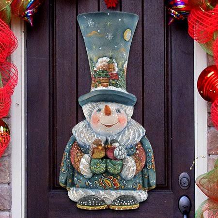 Old World Christmas Snowman Wooden Door Wall Hanging Decor K75939