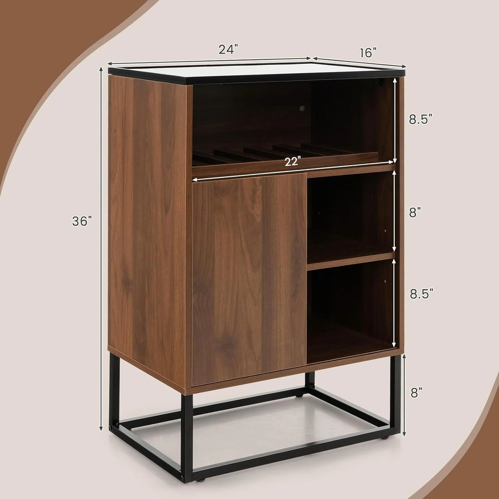Wine Cabinet Sideboard Buffet Cabinet with Tempered Glass Top Sliding Door Freestanding Wine Rack Table P13424