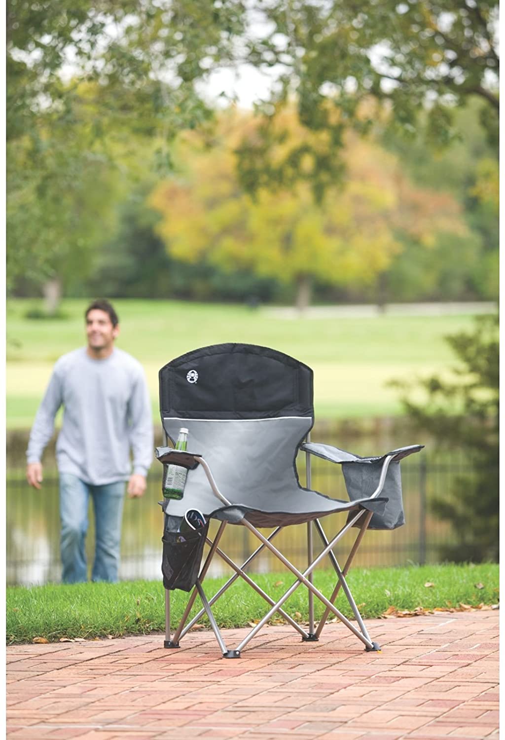 Grey/Black Camping Chair with Built-In 4-Can Cooler O30972
