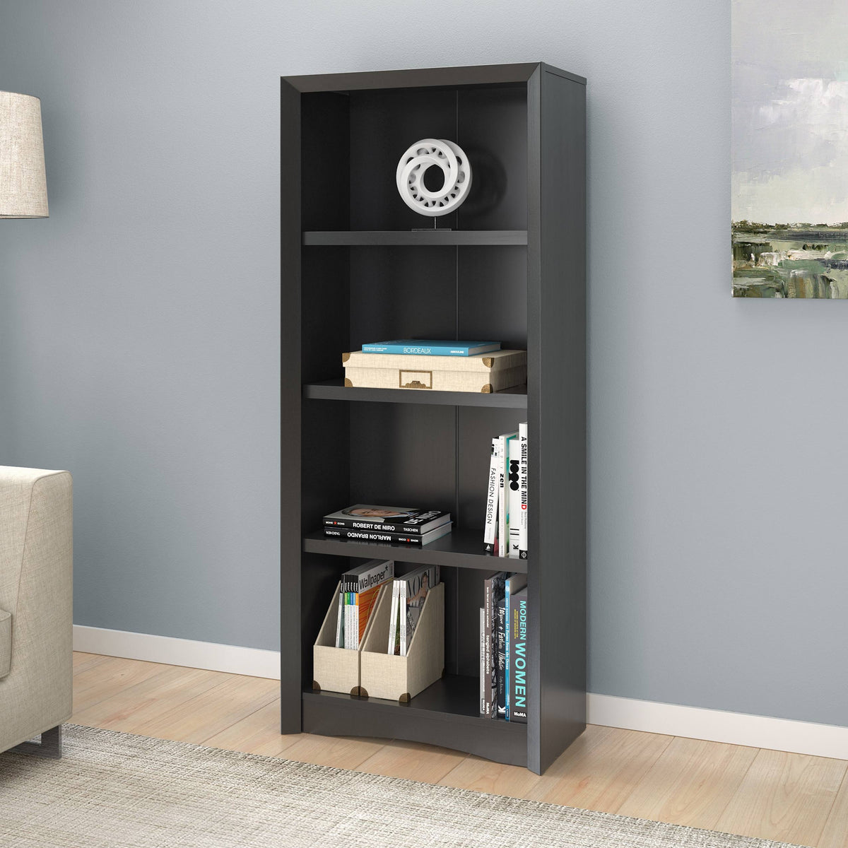 Brown Tall Adjustable Bookcase with Faux Woodgrain Finish L632
