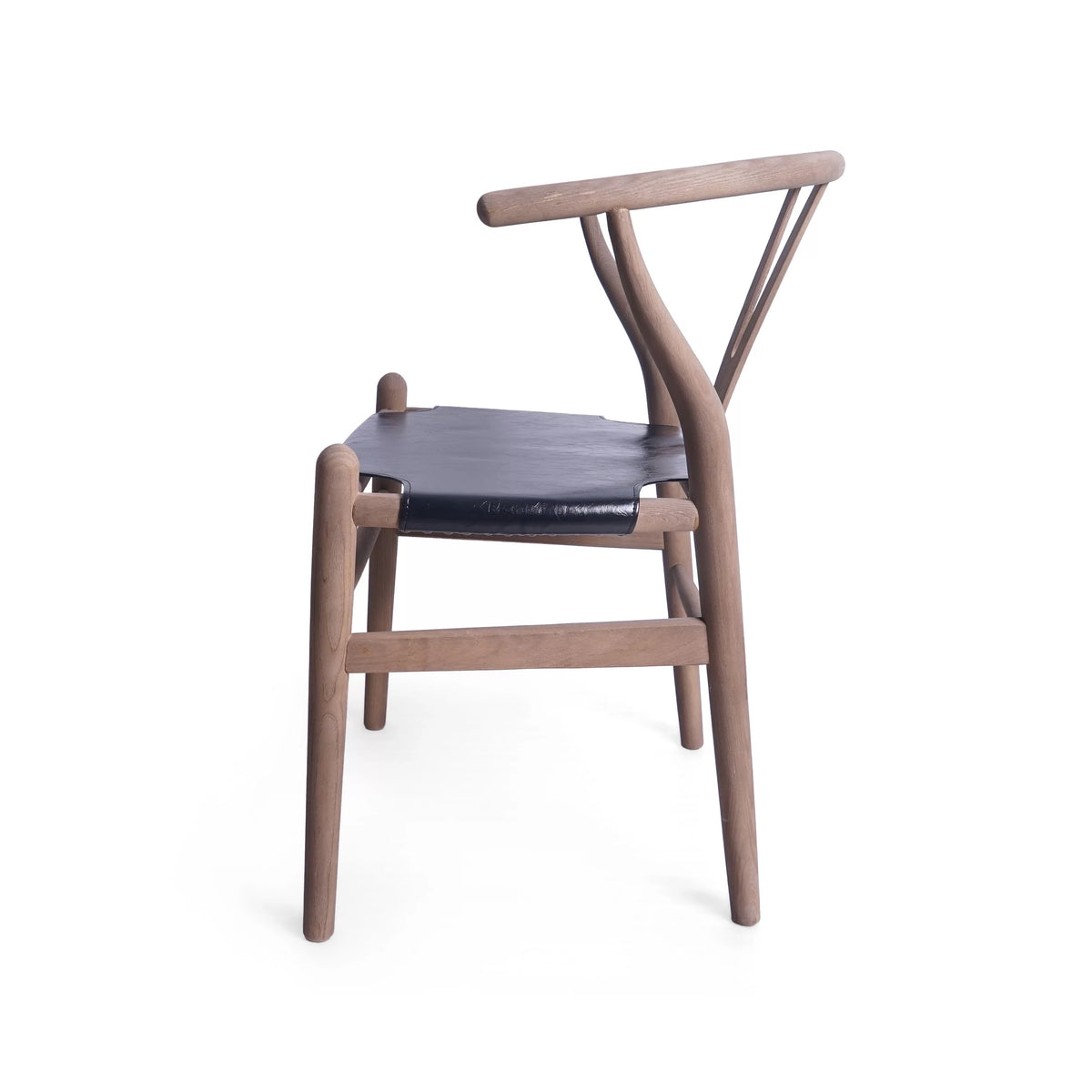 Black Faux Leather and Elm Wood Wishbone Chair L294347