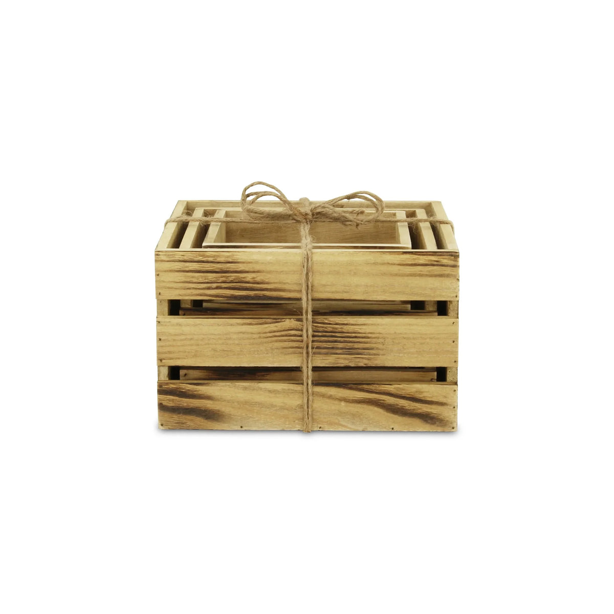 Set of 3 Brown Rustic Aged Wooden Crates A3271