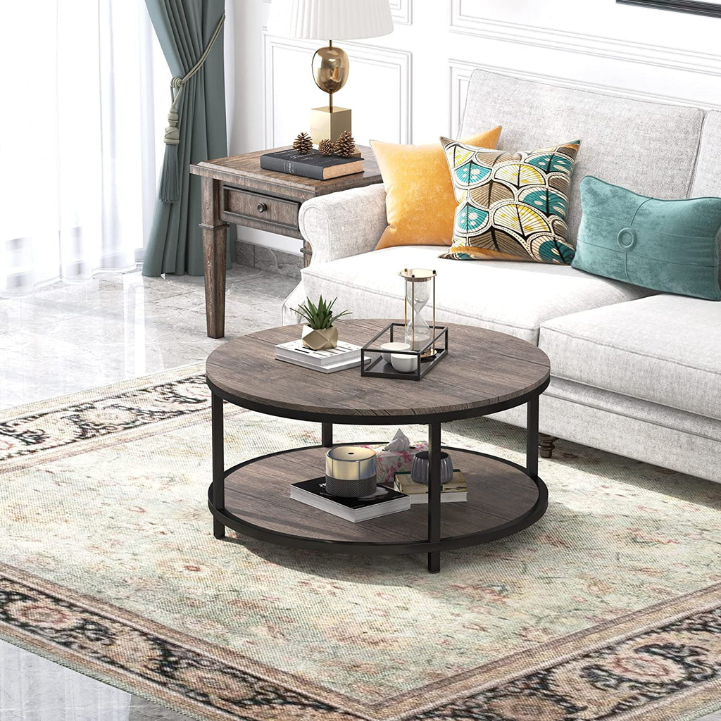 35.8" Round Coffee Table with Storage Open Shelf Y552307