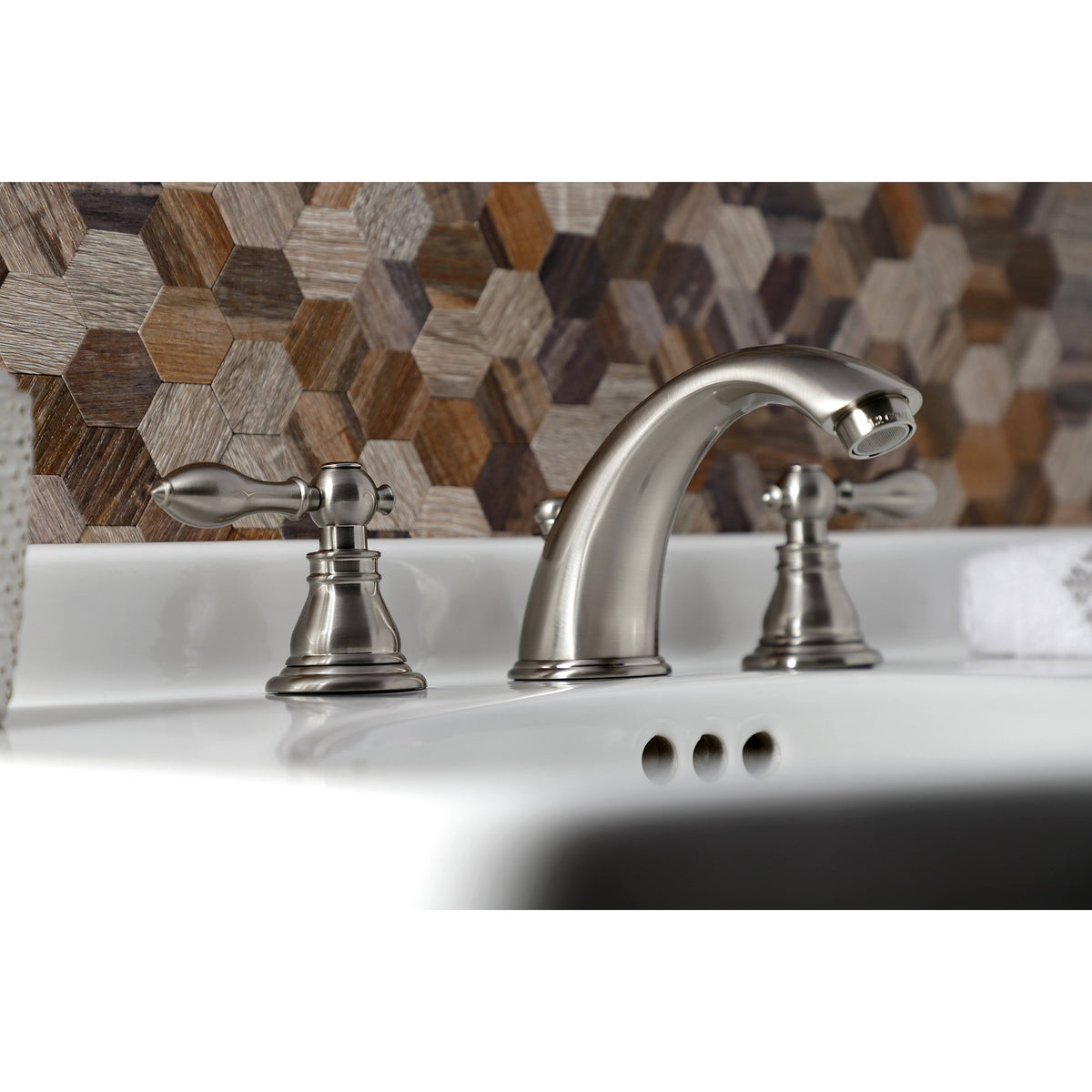 Brushed Nickel Widespread Bathroom Faucet with Pop-Up M72349