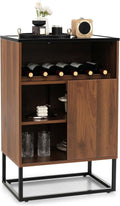 Wine Cabinet Sideboard Buffet Cabinet with Tempered Glass Top Sliding Door Freestanding Wine Rack Table P13424