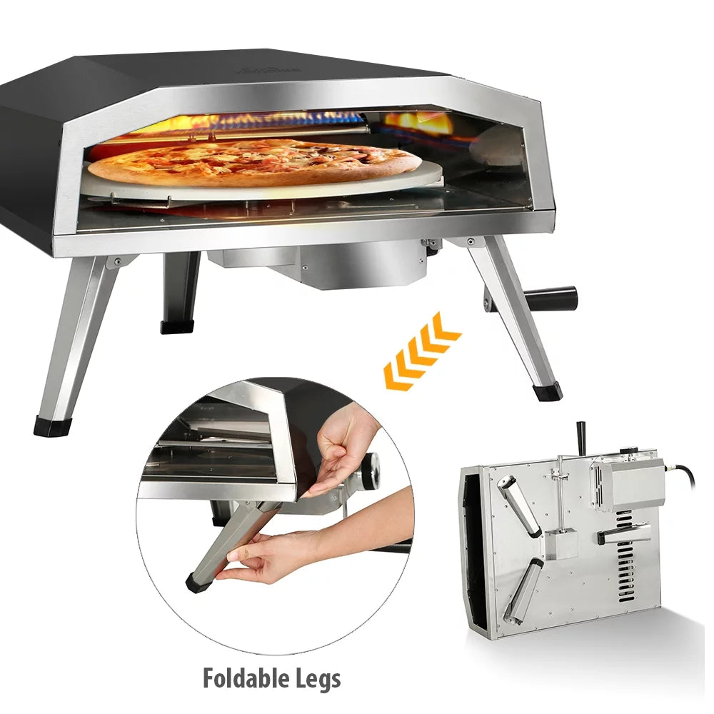 Black 16in. Propane Outdoor Pizza Oven with Rotating Pizza Stone E5081