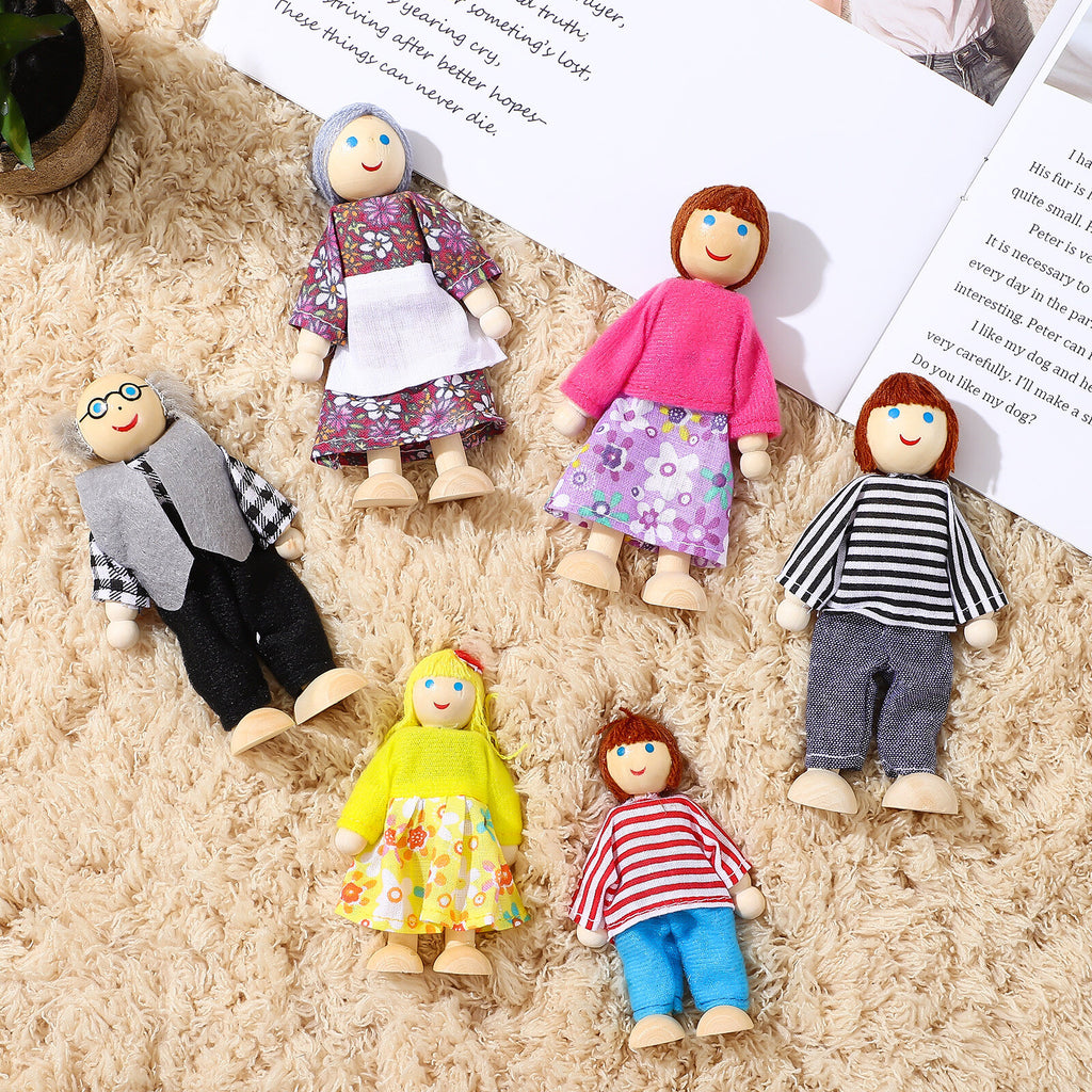 6 Pcs Wooden Doll House Figures Family Member Dolls E19619