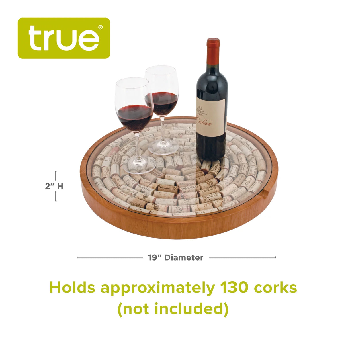 Wine Cork Collector Lazy Susan Turntable, Wooden and Glass Storage for 130 Corks Z575