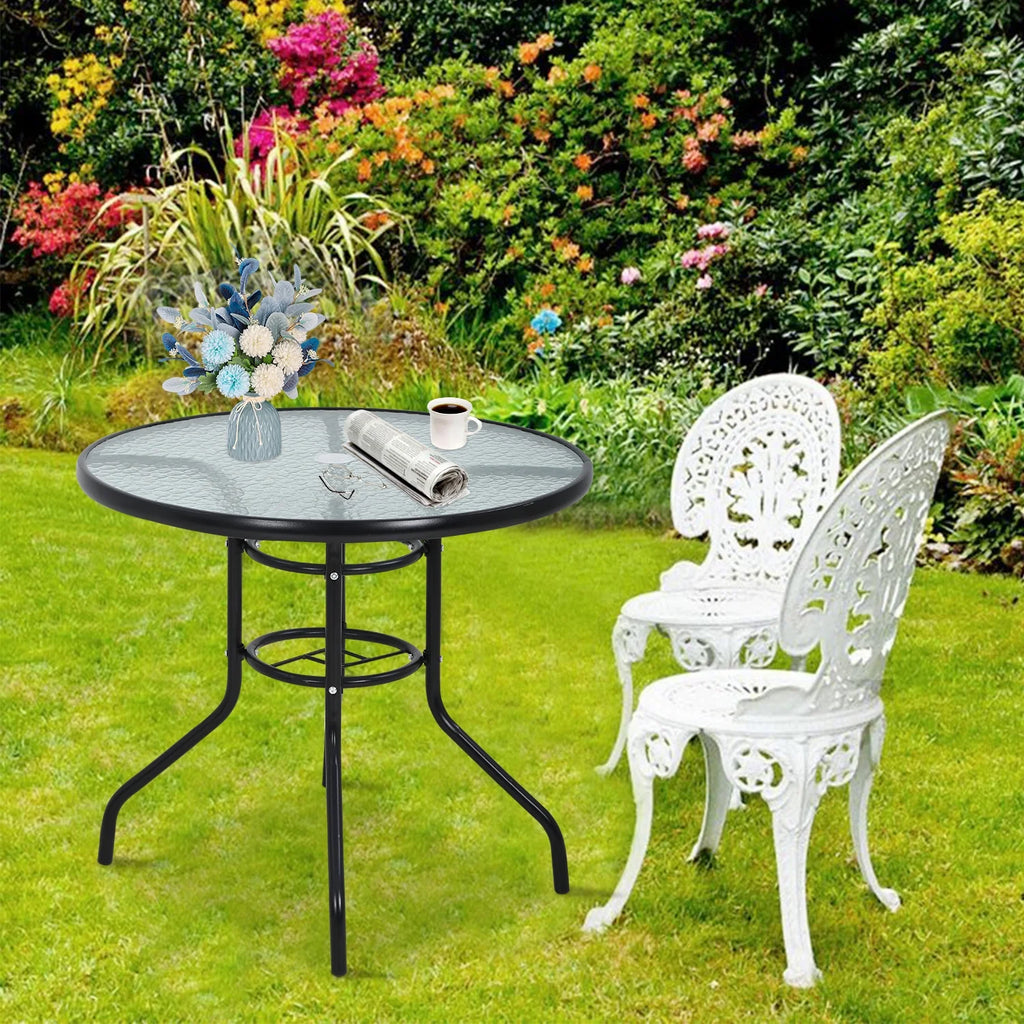 32" Round Glass Patio Table with Umbrella Hole B830