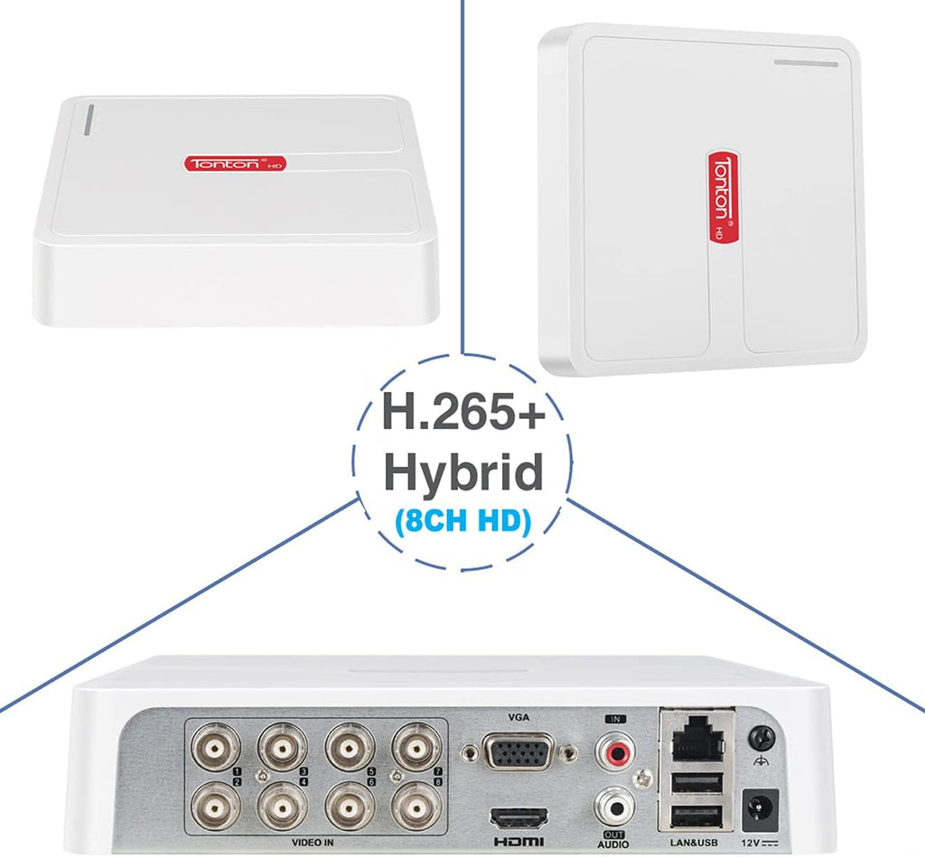 8CH H.265+ Hybrid DVR Security Camera System with 2TB HDD and 8PCS 2.0MP Weatherproof CCTV Bullet Cameras X144881