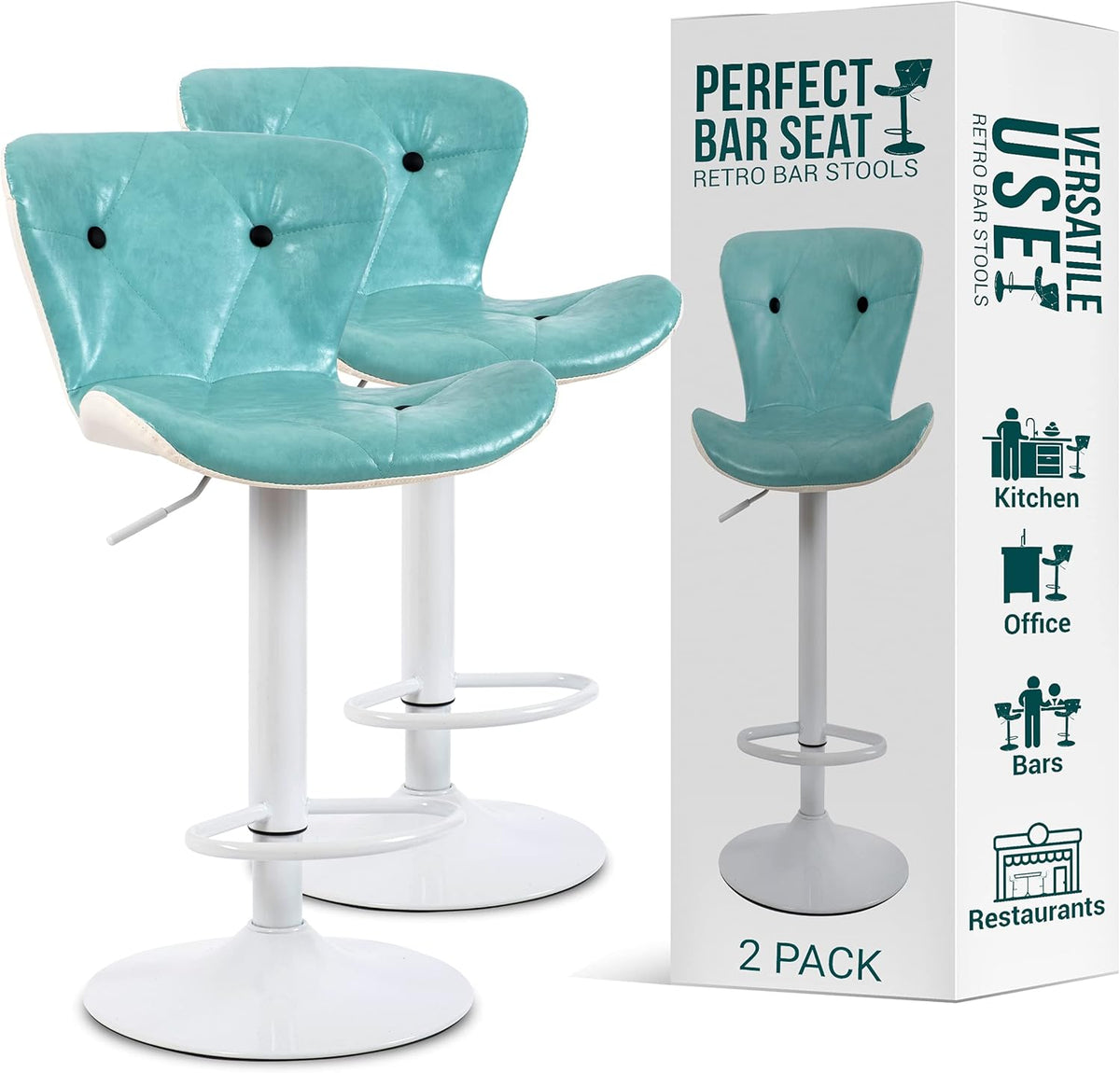 White Adjustable Swivel Bar Stool Set of 2 Q12419
