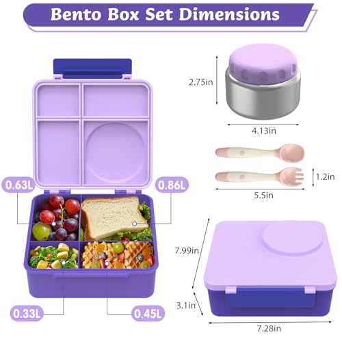 8oz Leak-Proof 4 Compartment Bento Lunch Box Set with Thermo Food Jar and Insulated Bag F819