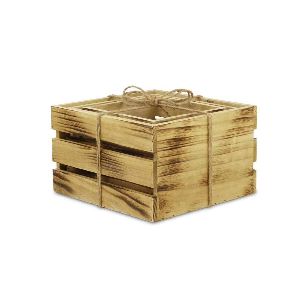 Set of 3 Brown Rustic Aged Wooden Crates A3271