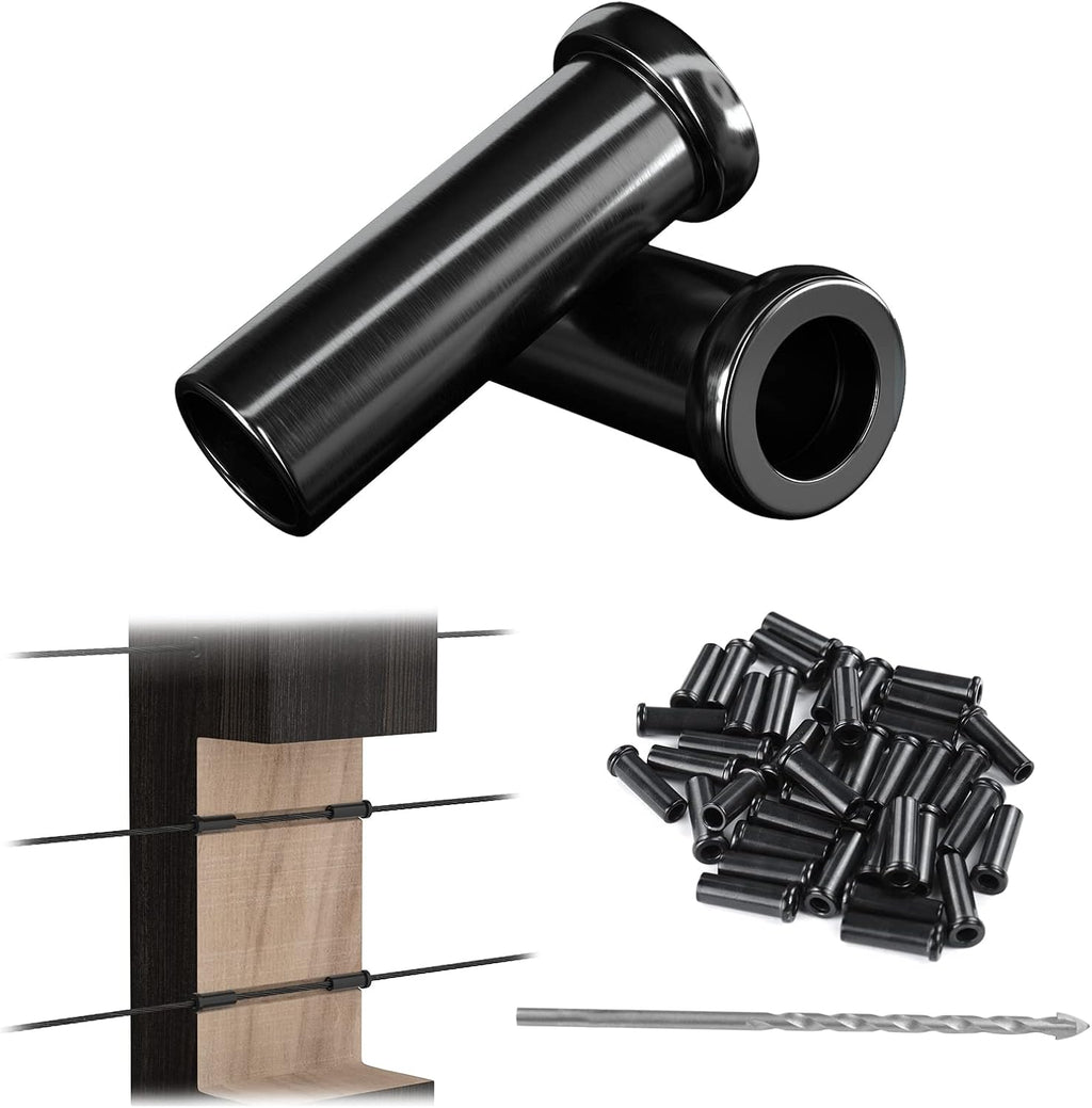 Black Stainless Steel Cable Railing Kit Hardware for 1/8" Wire Rope Wood Posts T316 Marine Grade Deck Stair Railing S26021