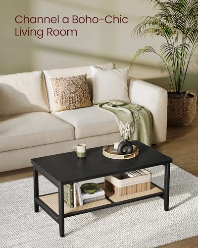 2-Tier Coffee Table with PVC Rattan Storage Shelf C8316