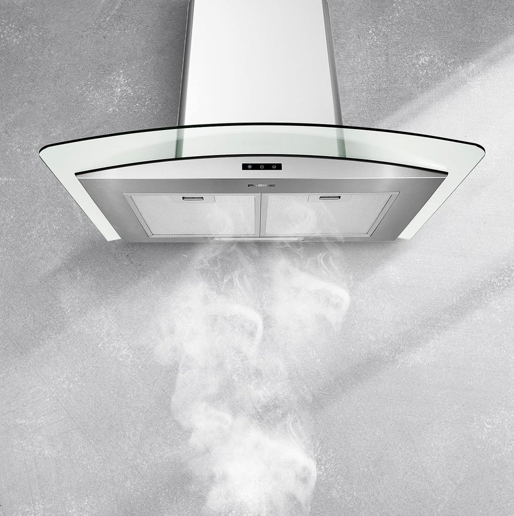 30''/36'' wall-mount range hood with glass chimney, 750 CFM, LED speed indicator, Dual-level lighting U8840