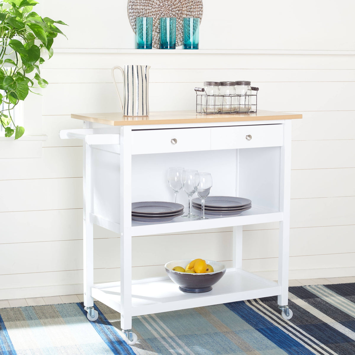 White 2 Drawer 3 Shelf Kitchen Cart K51907