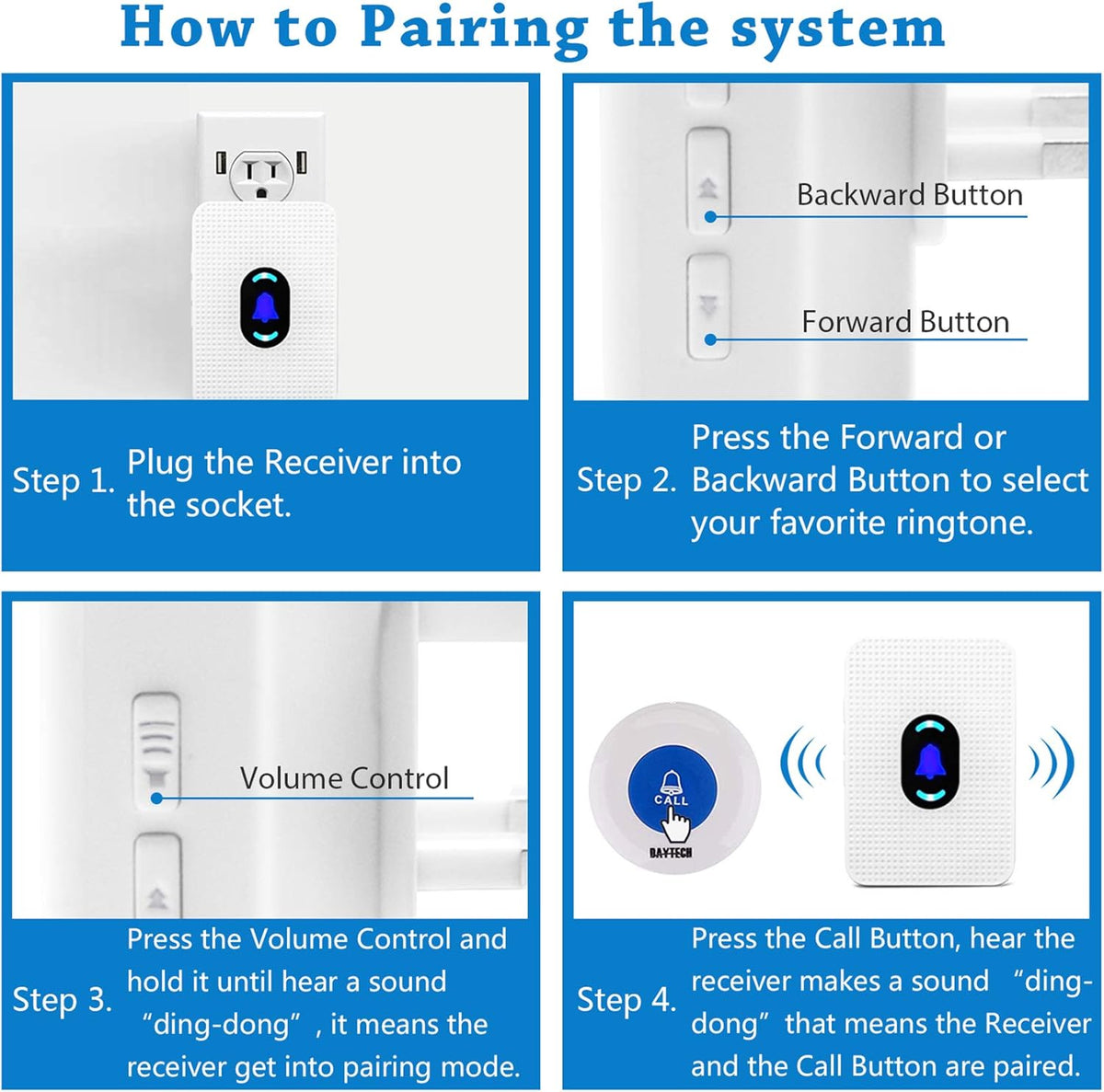 3 Receiver+3 Call Buttons Caregiver Pagers Emergency Call Button Alert System S961