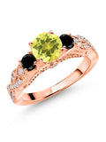 18K Rose Gold Plated Silver Canary Mystic Topaz Black Diamond White Moissanite Engagement Ring L545377