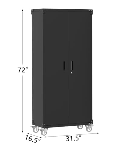 Metal Storage Cabinet with Wheels, Steel Tool Cabinet with Pegboard and 4 Adjustable Shelves D42580