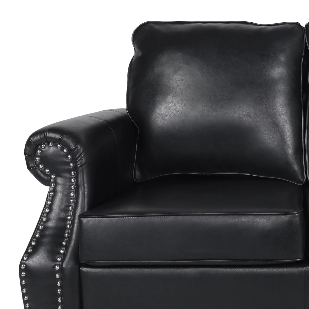 Midnight Black and Dark Brown Faux Leather Loveseat with Nailhead Trim N698599
