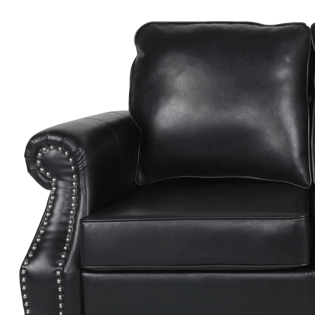 Midnight Black and Dark Brown Faux Leather Loveseat with Nailhead Trim N698599