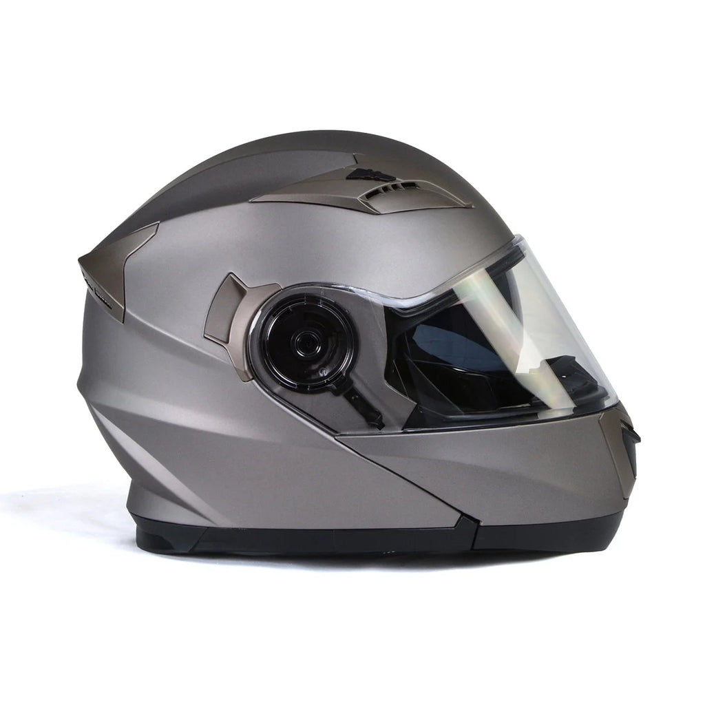 Silver Modular Motorcycle Helmet with Drop Down Visor V453