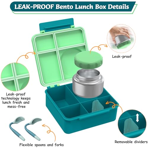 8oz Leak-Proof 4 Compartment Bento Lunch Box Set with Thermo Food Jar and Insulated Bag F819