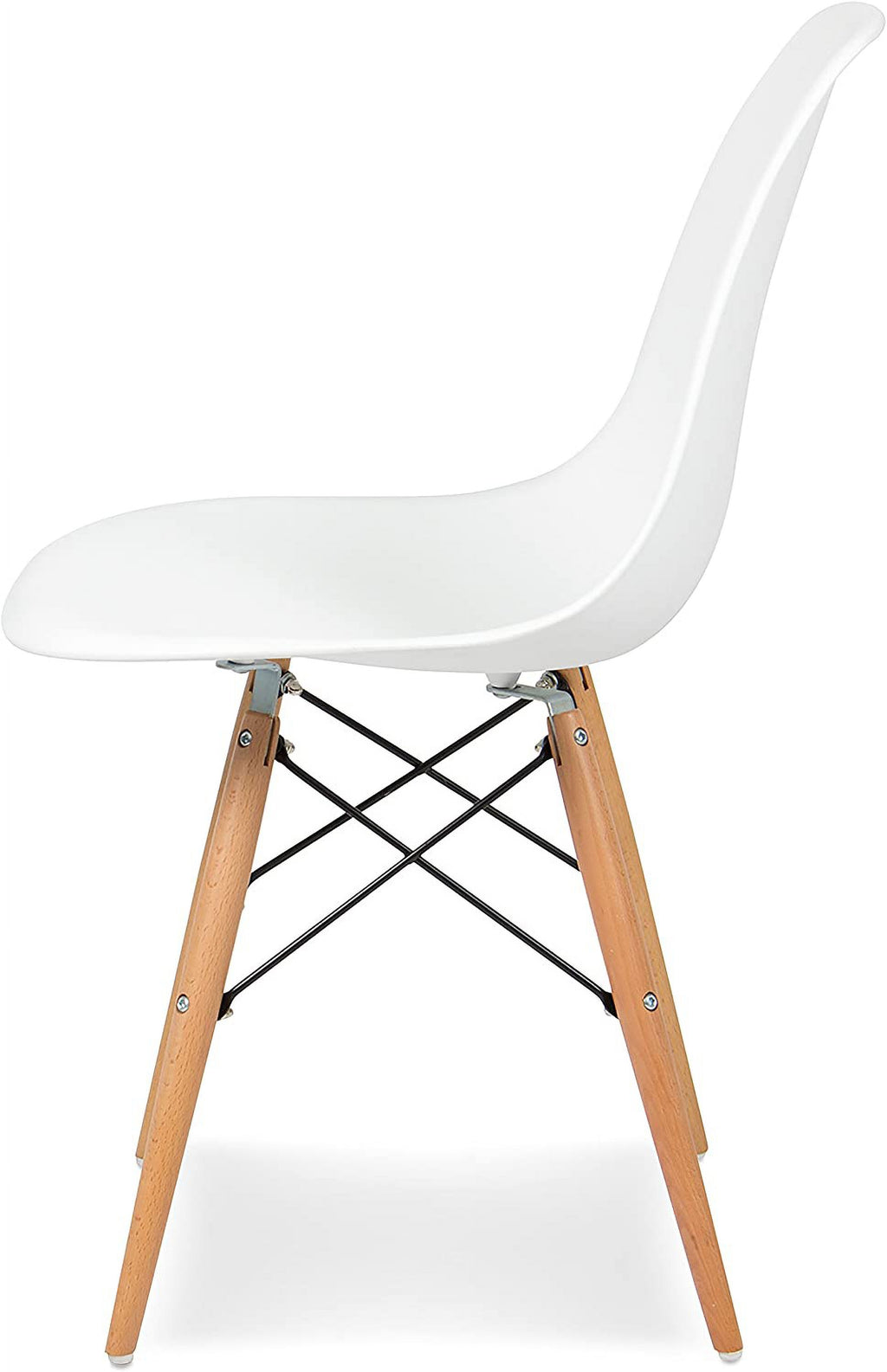 White Molded Plastic Dining Chairs with Wood Legs, Set of 4 W82573
