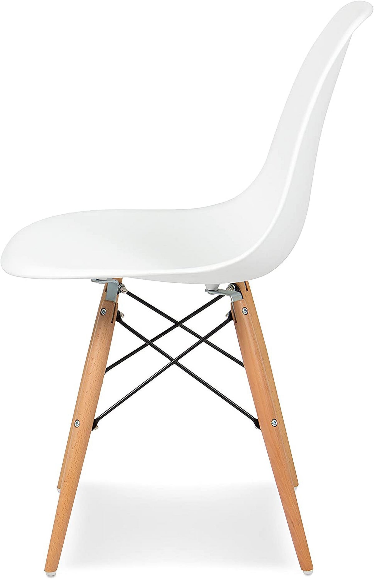 White Molded Plastic Dining Chairs with Wood Legs, Set of 4 W82573