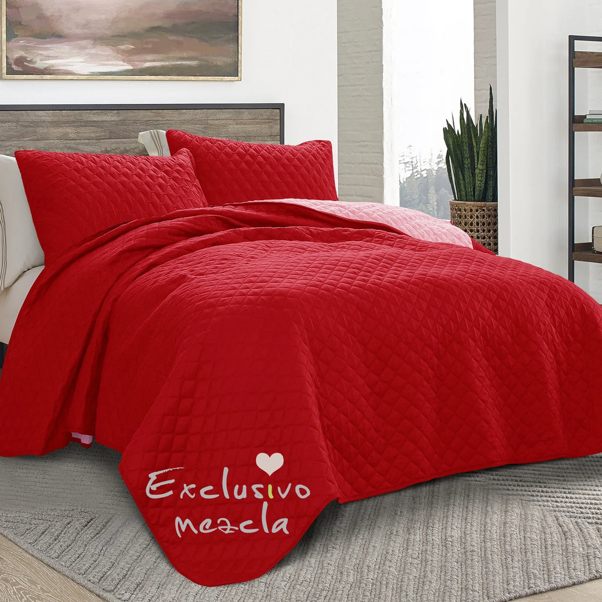 Reversible Twin Quilt Bedding Set with Pillow Sham W93568