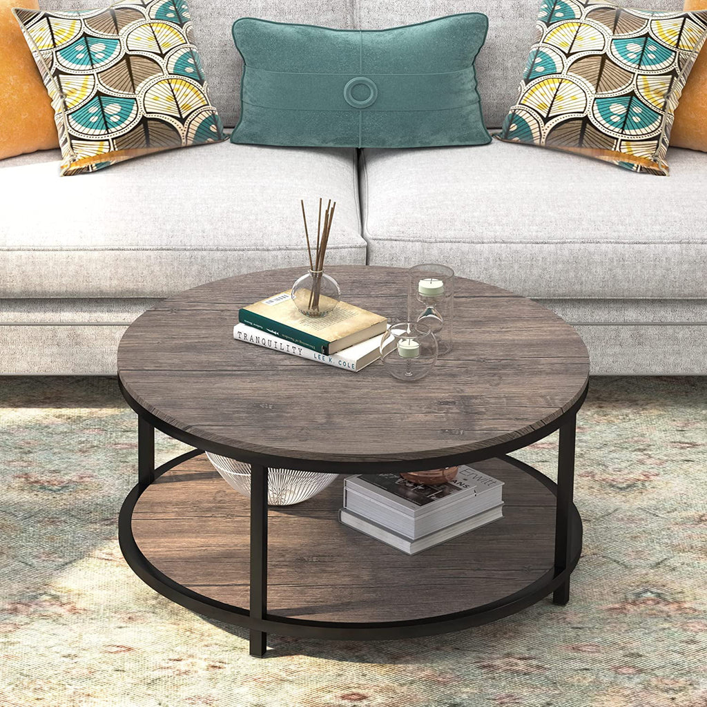35.8" Round Coffee Table with Storage Open Shelf Y552307