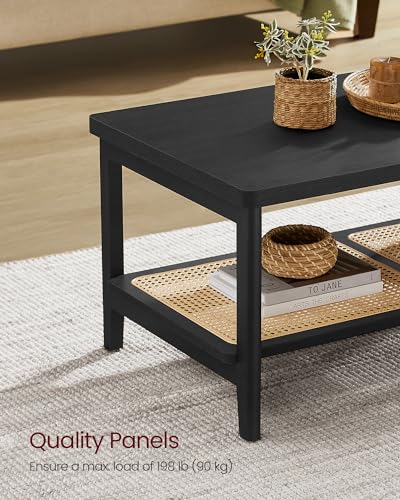2-Tier Coffee Table with PVC Rattan Storage Shelf C8316