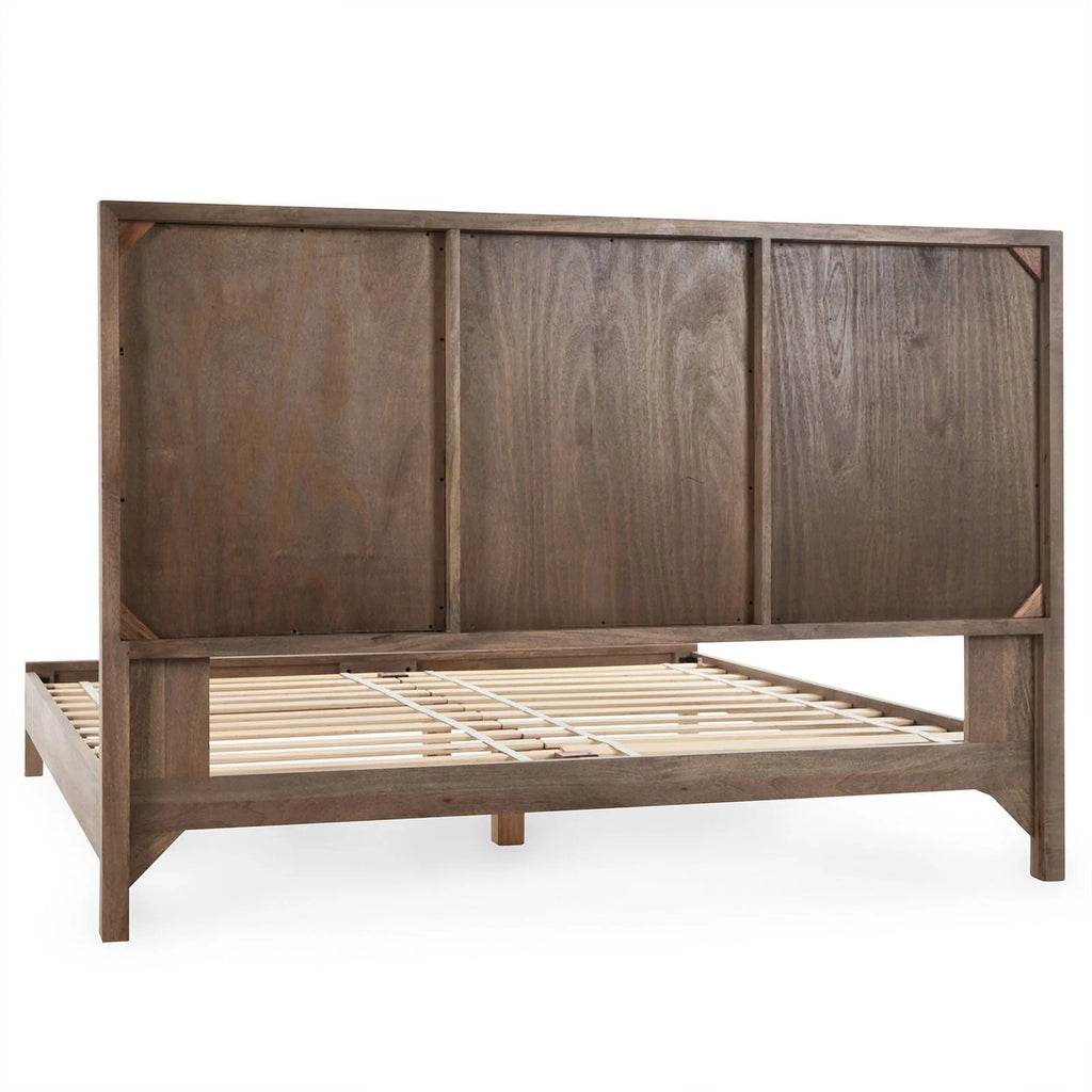 Queen Bed Open Weave Caning Solid Mango Wood Taupe O6996