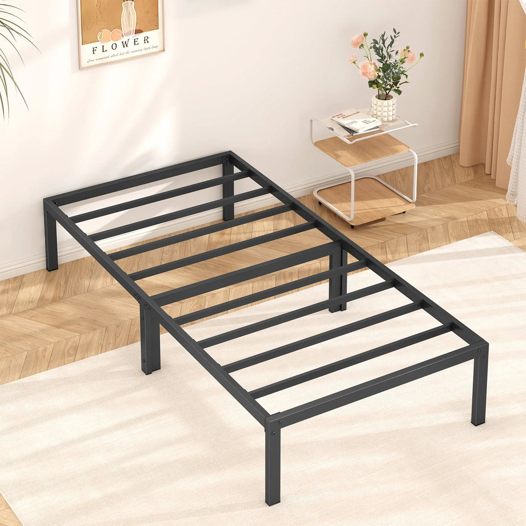 Heavy Duty Queen Size Metal Platform Bed Frame with 14 inch Under Bed Storage, Black P19483