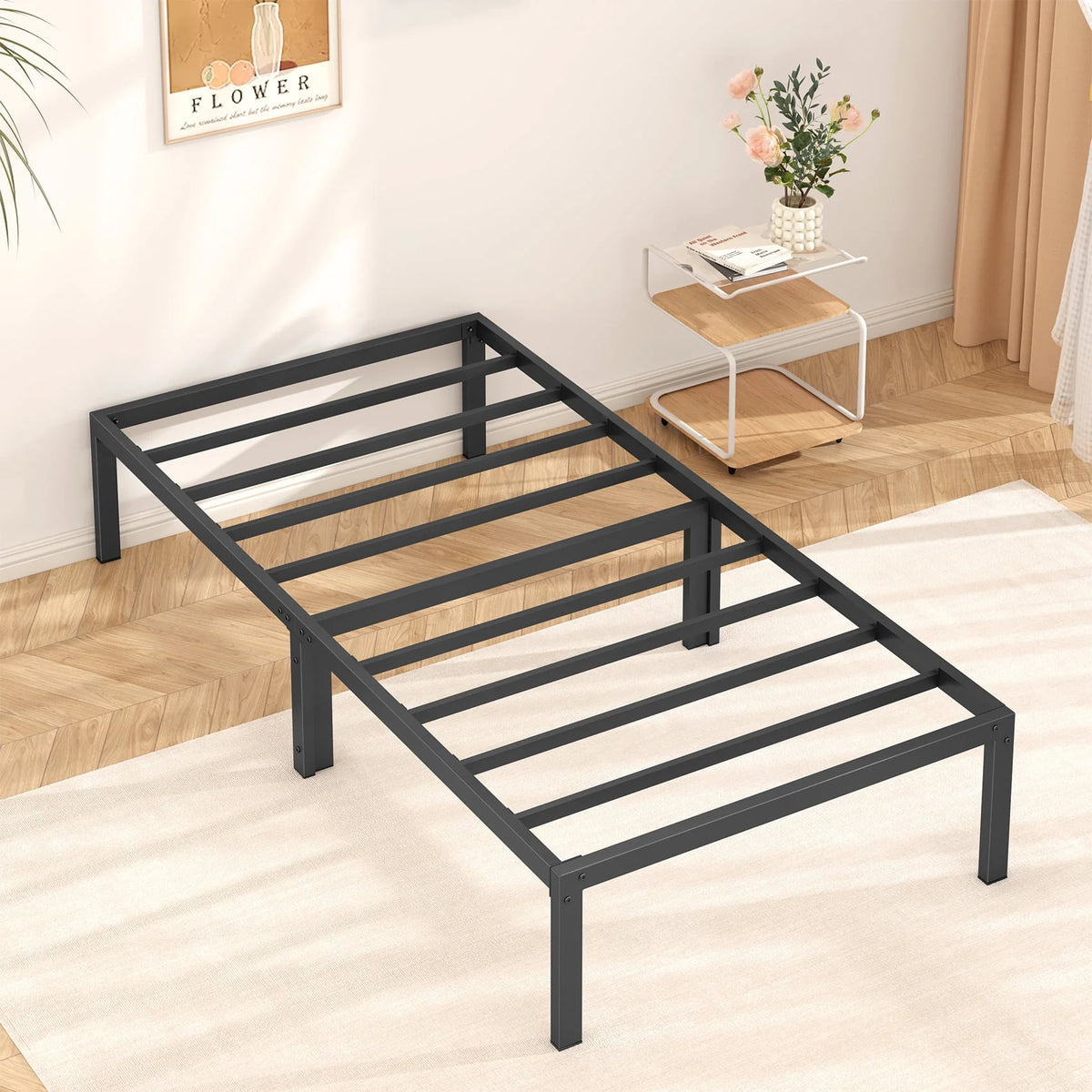 Heavy Duty Queen Size Metal Platform Bed Frame with 14 inch Under Bed Storage, Black P19483