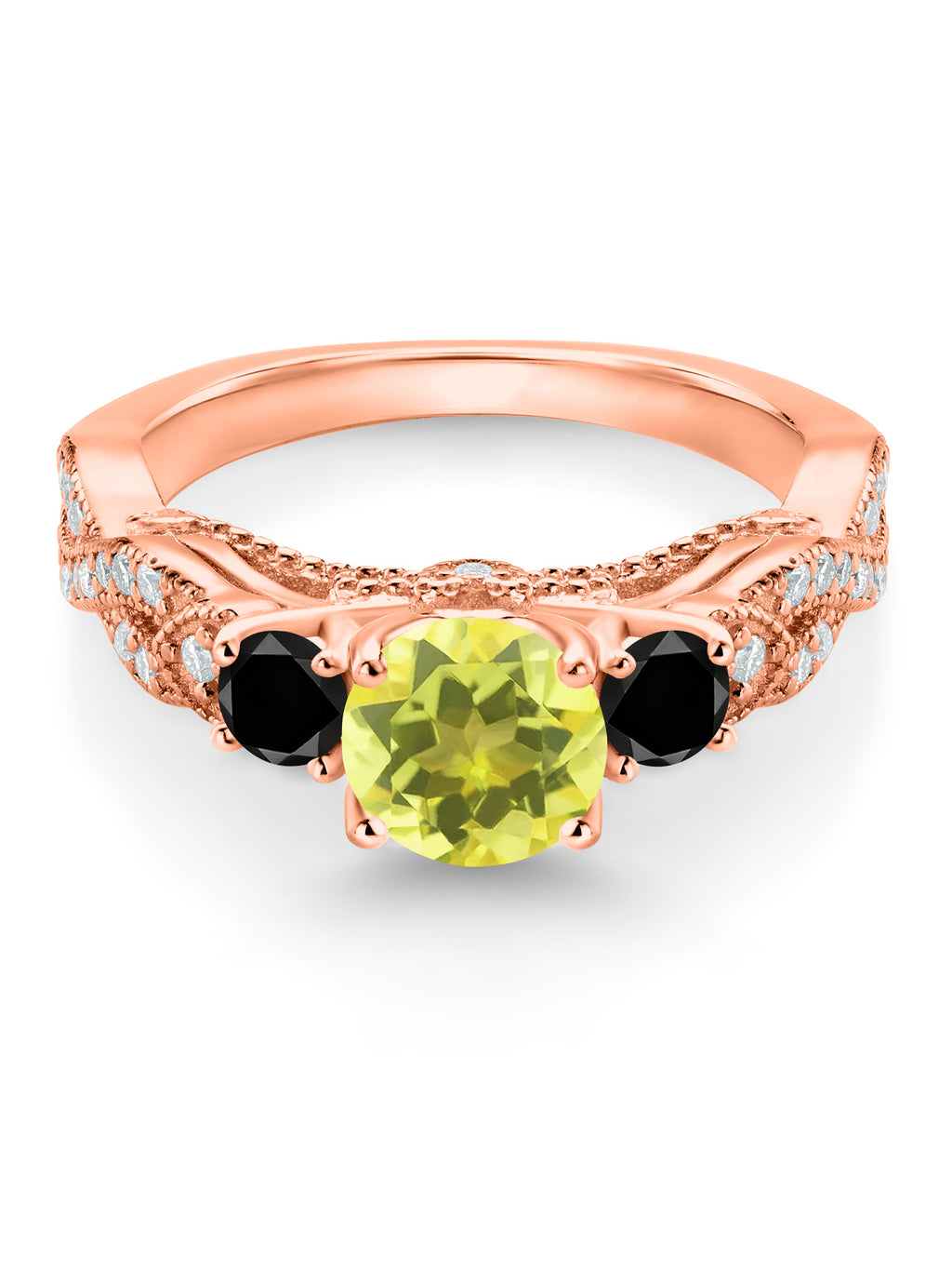 18K Rose Gold Plated Silver Canary Mystic Topaz Black Diamond White Moissanite Engagement Ring L545377