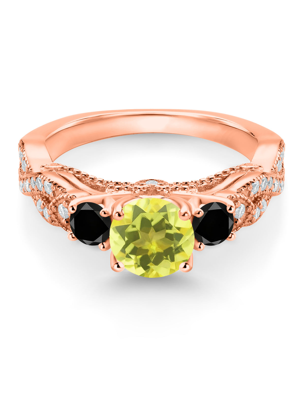18K Rose Gold Plated Silver Canary Mystic Topaz Black Diamond White Moissanite Engagement Ring L545377