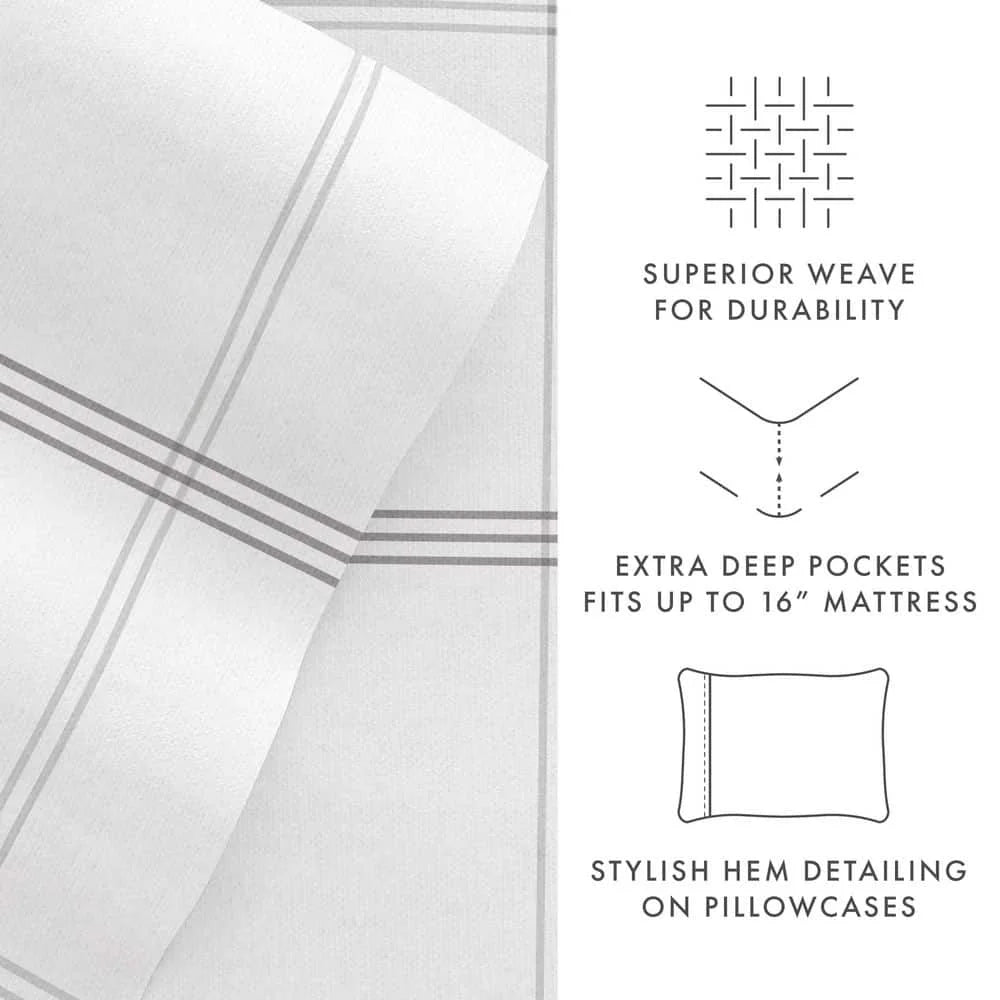 4 Piece Gray Checkered Flannel California King Sheet Set E72680
