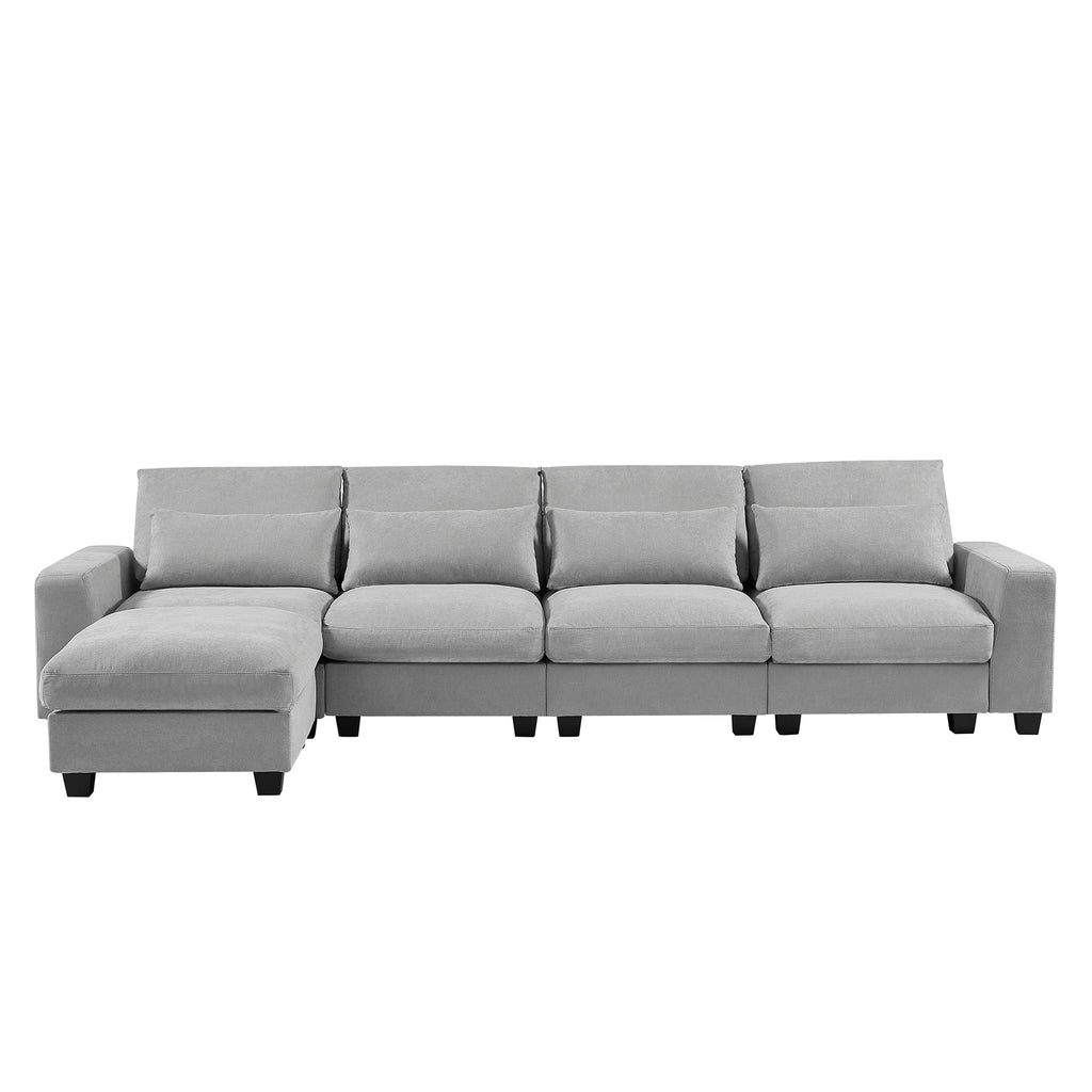 Light Gray L-Shape Feather Filled Sectional Sofa H708